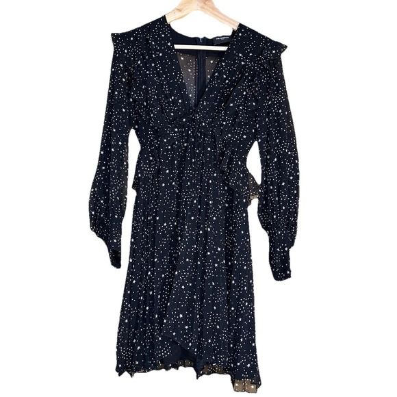 The Kooples Women's Star Print Dress Black Size Small Long Sleeve V Neck - Picture 1 of 7
